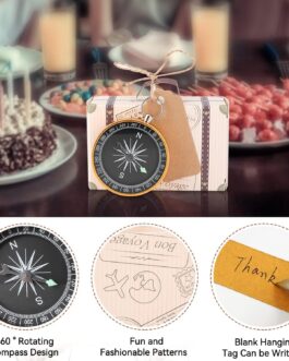 Pack of 50 Mini Suitcases, Wedding Favours Box, Candy Box, Compass Souvenir Gift with Kraft Pendant, Cardboard Gift Box, Surprise Box, Candy Box for Wedding, Travel, Theme Party