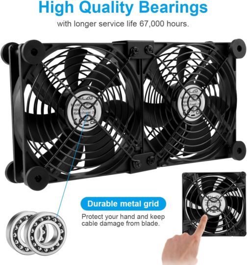 ELZO 2 in 1 Dual USB Fan 120 mm 5 V, Double USB Fan 120 mm PC Computer Fan with 3 Adjustable Speeds 12 cm with 8 Shock Absorbing Feet for PS5 PS4/Laptop/TV Box/Router – Bild 4