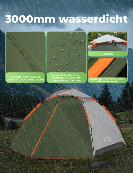 Gysrevi Camping Tent Quick Up Dome Tent Windproof Dome Tent 3-4 Tent People for Camping Outdoor Trekking – Bild 5