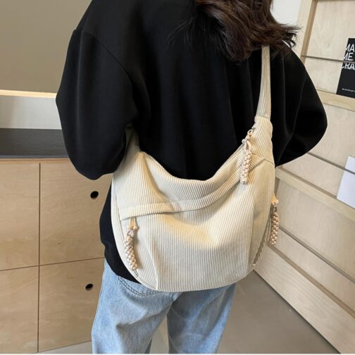 Jiliyote Large Shoulder Bag Women's Cord Bag Women's Crossbody Bag Cross Bag Cord Shoulder Bag for Travel Work Uni, C-beige, Retro – Bild 3