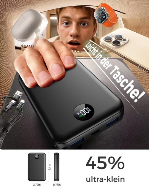 Power Bank, 22.5 W Mini Power Bank 15000 mAh (USB-C Input & Output), PD 3.0 QC 3.0 External Mobile Phone Batteries with LED Display, Compatible with iPhone 16 15 14 13 12 Pro Max and More – Bild 7