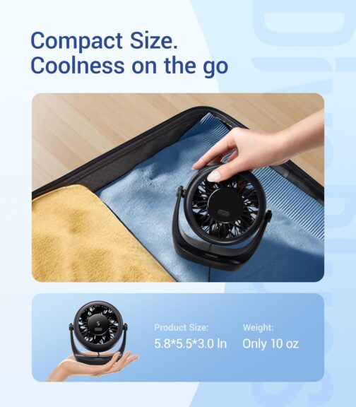 Diveblues USB Turbo Table Fan, Ultra Quiet Mini Fan, Powerful Wind, LED Display, 5 Speeds, 360° Rotation, Portable Fan for Home, Office & Outdoor - TurboBreeze – Bild 7