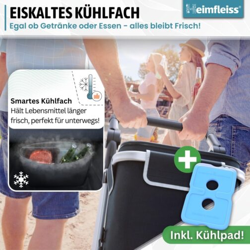 Heimfleiss® Foldable Shopping Trolley with 56 L Volume [+ Spare Wheels] | Foldable Shopping Trolley with 50 kg Load Capacity | Lightweight Shopping Bag with Wheels | Hackenporsche Shopping Trolley – Bild 6