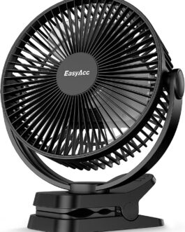 EasyAcc 10000 mAh Clip Fan, Up to 37 Hours 20 cm Camping Fan with Power Bank Battery Fan Grow – 5 Speeds, LED Light, 360° Hook and – for Camping, Grow Box, Pushchair