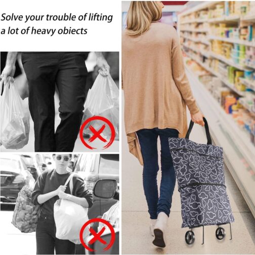 Bipl Foldable Shopping Bag with Wheels, Trolley Shopping Trolley, Shopping Trolley, Foldable Multifunctional Travel Shopping Bag, Robust, Ideal for Kitchen, Birthday, Valentine's Day, Women, Mother's – Bild 4