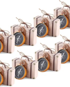 Pack of 50 Mini Suitcases, Wedding Favours Box, Candy Box, Compass Souvenir Gift with Kraft Pendant, Cardboard Gift Box, Surprise Box, Candy Box for Wedding, Travel, Theme Party