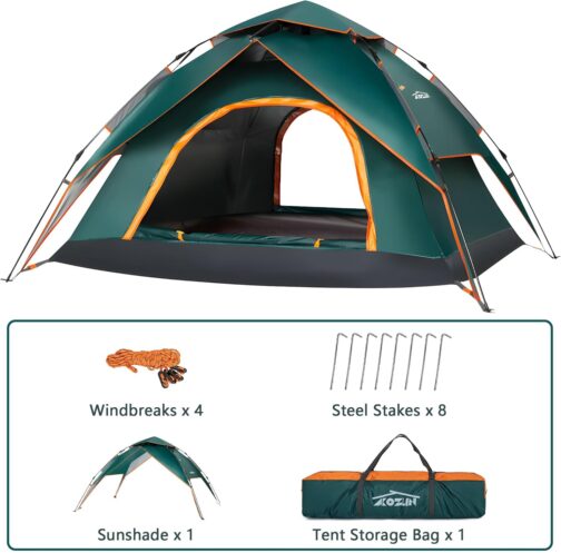 Pop Up Tent 3 People, Camping Tent 4 Person Portal, Portal, Outdoor, Waterproof, Seasons, Waterproof & Windproof Camping Tent with Removable Outer Tarpaulin Camping – Bild 7