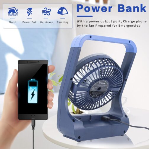 Table Fan USB 20000 mAh Mini Fan, Small Quiet 3 Speeds 180° Rotatable, Long 200 Hours Working Time, USB Desk Fan Easy to Carry for Office, Home and Outdoor Use – Bild 5