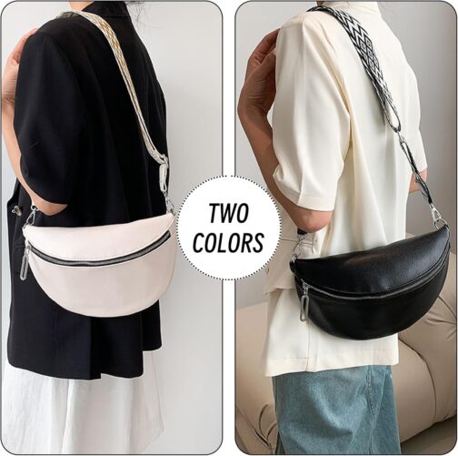 VidFair Shoulder Bag Women's Large Bum Bag Stylish Elegant Modern Leather Water-Repellent Crossbody Bag Wide Strap Bum Bag Bags with Removable Shoulder Strap Festival Travel Everyday Black, black – Bild 8