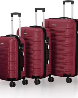 Juskys Hard Shell Suitcase Set Travel Suitcase – Combination Lock, Quiet 360° Wheels, Large, Telescopic Handle, Lightweight – 4 Hard Cases, red, Modern