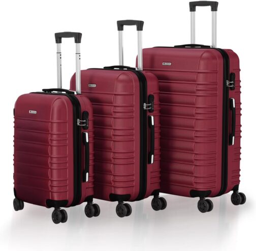 Juskys Hard Shell Suitcase Set Travel Suitcase - Combination Lock, Quiet 360° Wheels, Large, Telescopic Handle, Lightweight - 4 Hard Cases, red, Modern