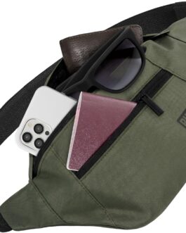 RUVO® Bum Bag for Men and Women | Stylish Belt Bag for Maximum Storage Space | 4 Compartments Each with Zip | Suitable for All Activities, olive, bum bag