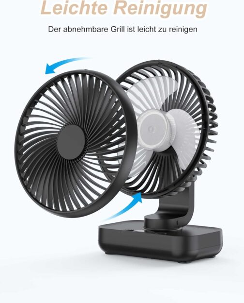 Joneytech Tischventilator Leise Automatisch Oszillierend, 4000mAh Akku USB Klein Tragbarer 4 Geschwindigkeiten LED-Digitalanzeige für den Schreibtisch, Zuhause, Picknicks und Büro- 12V mini ventilator – Bild 5