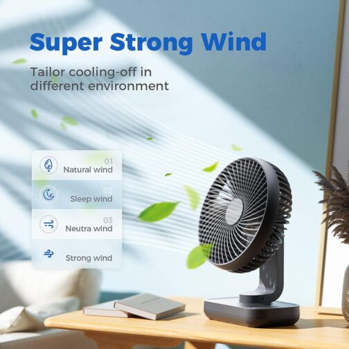 OCOOPA USB Fan Ultra Quiet - 4000 mAh Table Fan, 4 Speeds, Mini Fan for Desk, Home and Office, Black – Bild 3