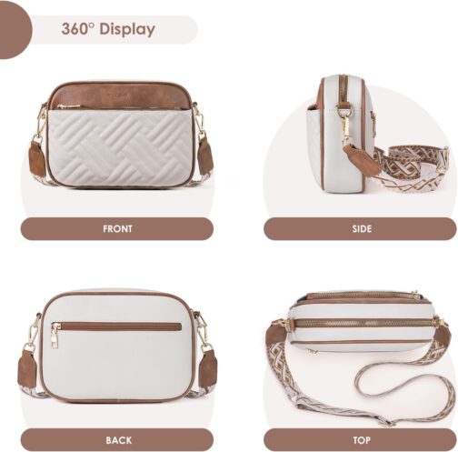 Roulens Quilted Women's Mobile Phone Shoulder Bag, PU Leather Mobile Phone Shoulder Bag, Crossbody Bag for Women with Adjustable Wide Strap, A-beige/brown, Contemporary – Bild 6