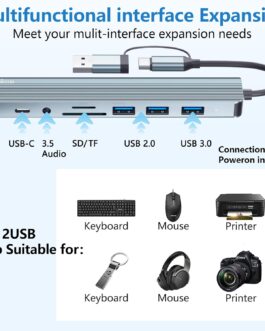 USB C Hub 3.0, 8 in 1 USB Hub 3.0 Multiport Adapter with SD, TF, USB 3.0, USB 2.0, 3.5 mm Audio Ports, Hub USB C for MacBook Air/Pro, Galaxy, iPad, Windows etc