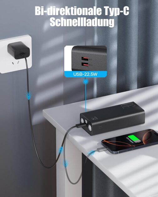 Power Bank 30,000 mAh: PD 22.5 W Quick Charge External Battery with Torch, Large Capacity and 3 Outputs and 2 Input Radio with – Bild 5