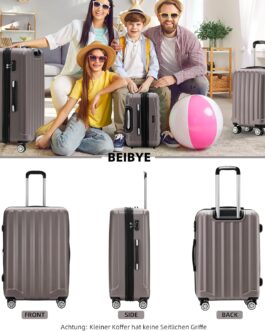 BEIBYE TSA-Schloß 2080 Twin Wheels 3-Piece Travel Suitcase Set Suitcase Set Trolley Trolleys Hard Case, coffee, Hard shell case