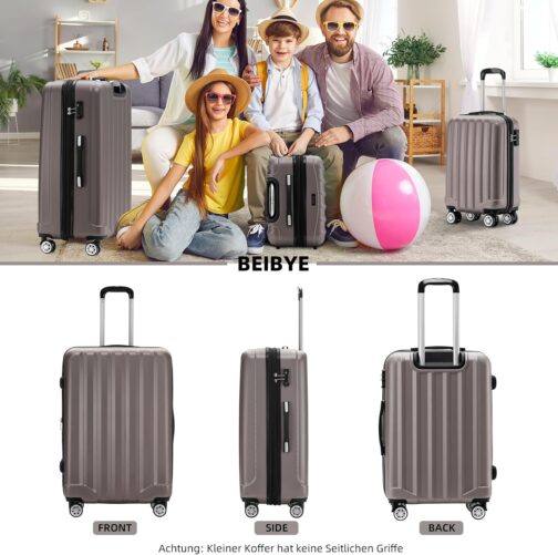 BEIBYE TSA-Schloß 2080 Twin Wheels 3-Piece Travel Suitcase Set Suitcase Set Trolley Trolleys Hard Case, coffee, Hard shell case – Bild 2