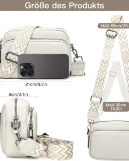 Soleebee Crossbody Bag Women’s Leather Mobile Phone Shoulder Bag with Wide Removable Boho Shoulder Strap, Small Modern Bags with 3 Compartments, Mobile Phone Bag for Hanging