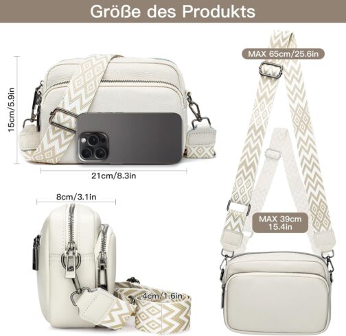 Soleebee Crossbody Bag Women's Leather Mobile Phone Shoulder Bag with Wide Removable Boho Shoulder Strap, Small Modern Bags with 3 Compartments, Mobile Phone Bag for Hanging – Bild 2