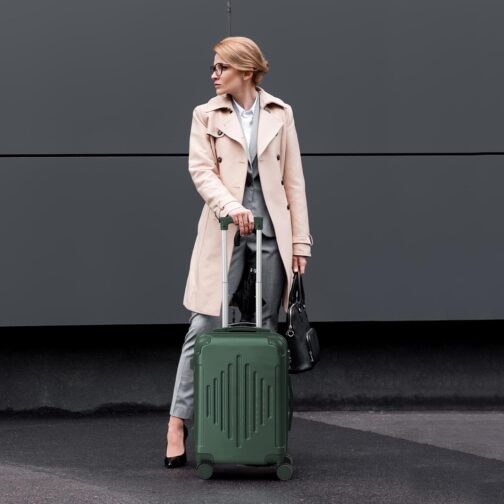 LALAHO Suitcase Set 2/3 Pieces, Travel Suitcase Set with Cosmetic Case, Hard Shell Suitcase Set Made of ABS, Luggage Set with Telescopic Handle, Hand Luggage and Corner Protectors, Dark green-1, M (55 – Bild 2