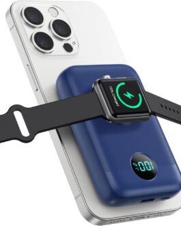 Magnetic Power Bank 10800 mAh for MagSafe, 4-in-1 Wireless Power Bank with i-Watch Charger, QC4.0 + PD 22.5 W USB C Fast Charging External Battery with LED Display for Apple Watch/iPhone 15/14/13/12