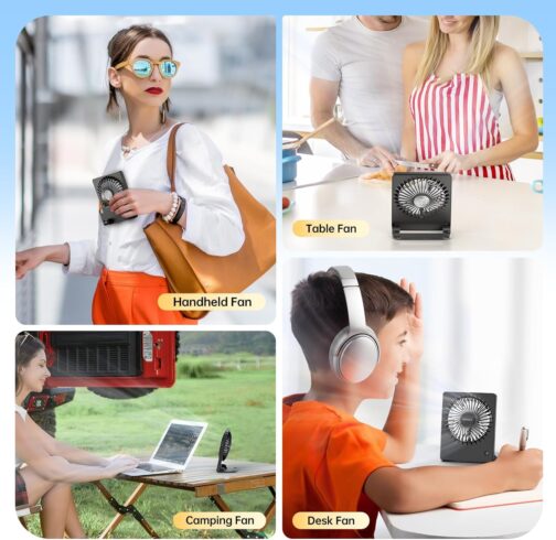 TriPole Desk Fan, Battery Operated, 180° Portable Fan, 3-Speed USB Fan, Ultra Thin Mini Fan for Home Office Travel Gifts for Women Men, Black – Bild 7