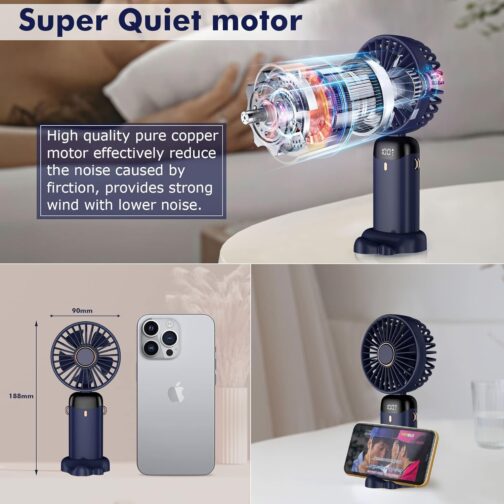 Handheld Fan, Portable Mini Fan, Rechargeable, Small Pocket Fan with 5 Speed Levels, Integrated 4200 mAh Batteries, Foldable USB Fan for Office, Outdoor Use – Bild 5