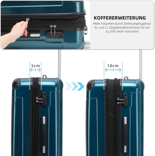 BEIBYE Hard Shell Suitcase Trolley Suitcase Travel Suitcase 4 Twin Wheels Polycabonate, Pale Green, Hand luggage 55 cm - 40 L, Hard sound trolley with twin roller – Bild 4