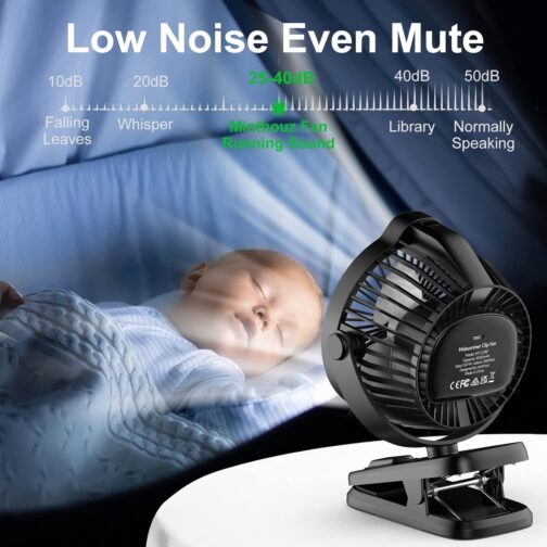 Minthouz Table Fan with Clip, 8000 mAh USB Fan, 5 Speeds Portable Mini Fan, Low Noise Ceiling Fan, Ideal for Outdoor Camping/Pram/Home/Office – Bild 9