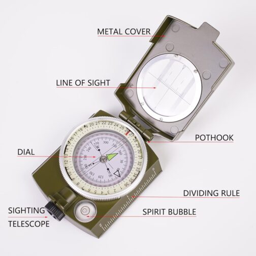 Outdoor Metal Compass with Sight Lens, Ruler, Multi-in-1 Tool and Whistles, Multifunctional Orienteering Compass for Map Reading, Navigation, Hiking, Adventure – Bild 5