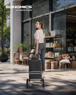 Songmics KST02 Folding Shopping Trolley with Cooling Compartment Multifunctional Shopping Trolley with Reflectors Shopper Hand Trolley Removable Bag Wheels