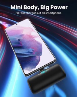 Feob Power Bank USB C 5000 mAh, 15 W PD 3.0 A Fast Charging Power Bank Slim LCD Display Extra Battery Pack Compatible with iPhone 15/15Pro/15 Plus Samsung S23, S22/Note/Huawei/LG, USB-C Phones etc