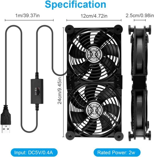 ELZO 2 in 1 Dual USB Fan 120 mm 5 V, Double USB Fan 120 mm PC Computer Fan with 3 Adjustable Speeds 12 cm with 8 Shock Absorbing Feet for PS5 PS4/Laptop/TV Box/Router – Bild 5