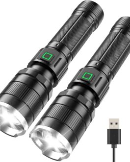 GEARLITE Torch LED Rechargeable Pack of 2, 10000 Lumen LED Torch Extremely Bright with 3 Modes, IP65 Waterproof Zoomable Torch for Camping, Hiking, Outdoor, Emergency