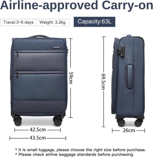 British Traveller Soft Luggage Suitcase, blue – Bild 8