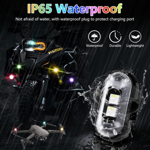 YESLUSY Pack of 6 Wireless LED Lights Cars, Waterproof Car Anti-Collision Lights with Remote Control, 8 Colours USB Charging Flash Light for Motorcycle, RC Car, Bicycle, Drone, Truck – Bild 5