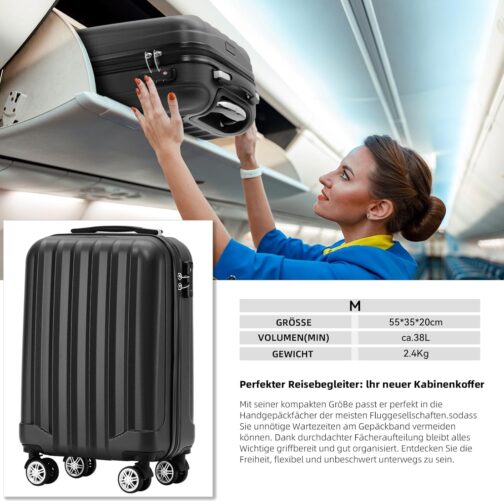 Beibye TSA-Lock 2080 Cabin Luggage, Twin Roller Travel Case, Luggage Trolley Case Set, XL / L / M Board Case, black – Bild 4