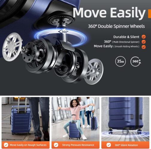 SHOWKOO Suitcase Set Hard Case Set Lightweight ABS and PC Expandable Relse Case Set, Durable Trolley, Hand Luggage Suitcase with TSA-Lock and 4 Wheels, blue – Bild 3