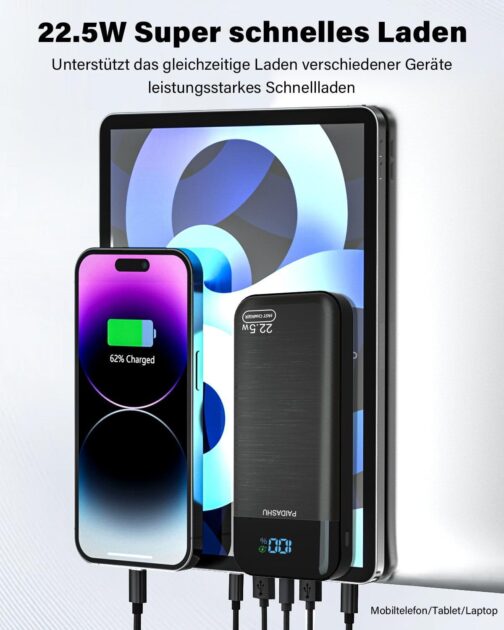 Power Bank 27,000 mAh 22.5 W External Mobile Phone Battery PD20W Fast Charging Power Bank USB C with LED Display 3 Outputs & 2 Inputs Portable Charger (P38S-01) – Bild 6