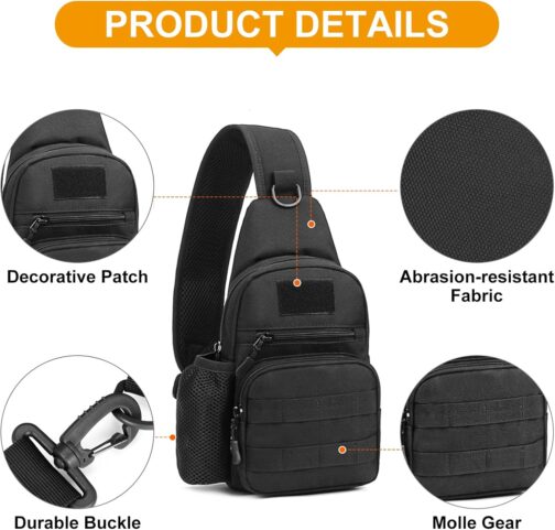 HUNTVP Chest Bag Men's Military Sling Bag Men's Tactical Crossbody Bag Shoulder Bag Molle Shoulder Bag Mini Single Strap Backpack for Travel Hiking Camping – Bild 7
