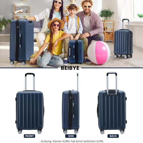 Beibye TSA-Lock 2080 Cabin Luggage, Twin Roller Travel Case, Luggage Trolley Case Set, XL / L / M Board Case, darkblue – Bild 2