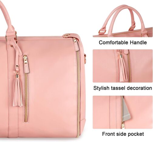 2-in-1 Convertible Luggage Garment Bags for Women, Convertible Garment Bag, Hanging Suit Bag, Waterproof Travel Bag with PU Leather Shoe Bag, Pink – Bild 5