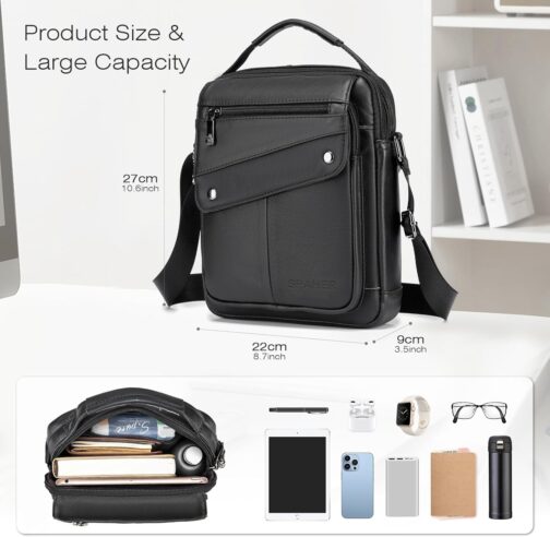 SPAHER Men's Shoulder Bag, Genuine Leather Shoulder Bag, Large Crossbody Bag, Men's Shoulder Bag, Business Bags, Travel for iPad 11 Inch – Bild 3