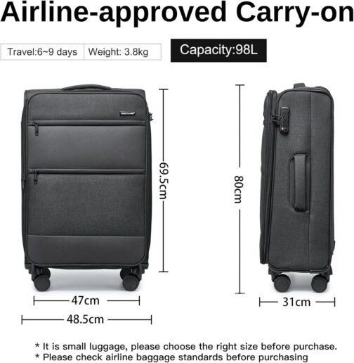 British Traveller Soft Luggage Suitcase, black – Bild 8