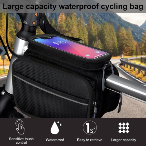 Lunaanda Bicycle Bag Frame, Waterproof Bicycle Bag, Mobile Phone Case, Bicycle Mobile Phone Holder, Top Tube Bag with Sensitive Touchscreen and Rain Cover for Road Bikes and Mountain Bikes, Bicycle – Bild 3
