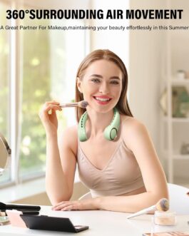 Morelax Portable Mini Neck Fan USB with 360° Airflow, 4000 mAh Battery, USB Charging, 3 Speed Levels, Quiet Operation, Ideal for Outdoor, Travel & Home, Green