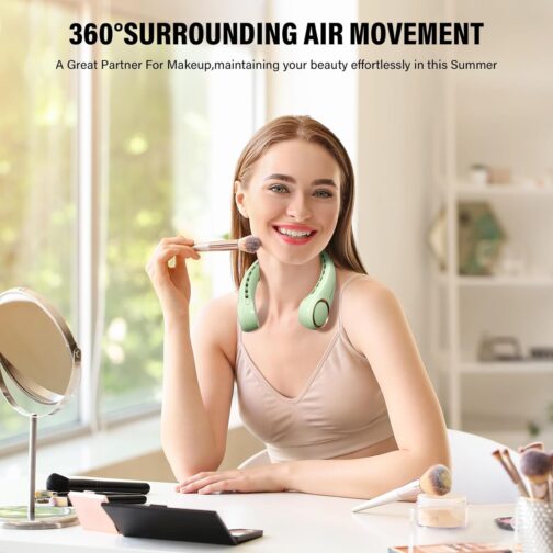 Morelax Portable Mini Neck Fan USB with 360° Airflow, 4000 mAh Battery, USB Charging, 3 Speed Levels, Quiet Operation, Ideal for Outdoor, Travel & Home, Green – Bild 2
