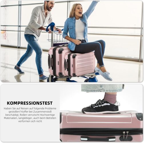 BEIBYE Hard Shell Suitcase, Trolley Suitcase, 4 Twin Wheels, Polycarbonate, Pink-gold – Bild 5